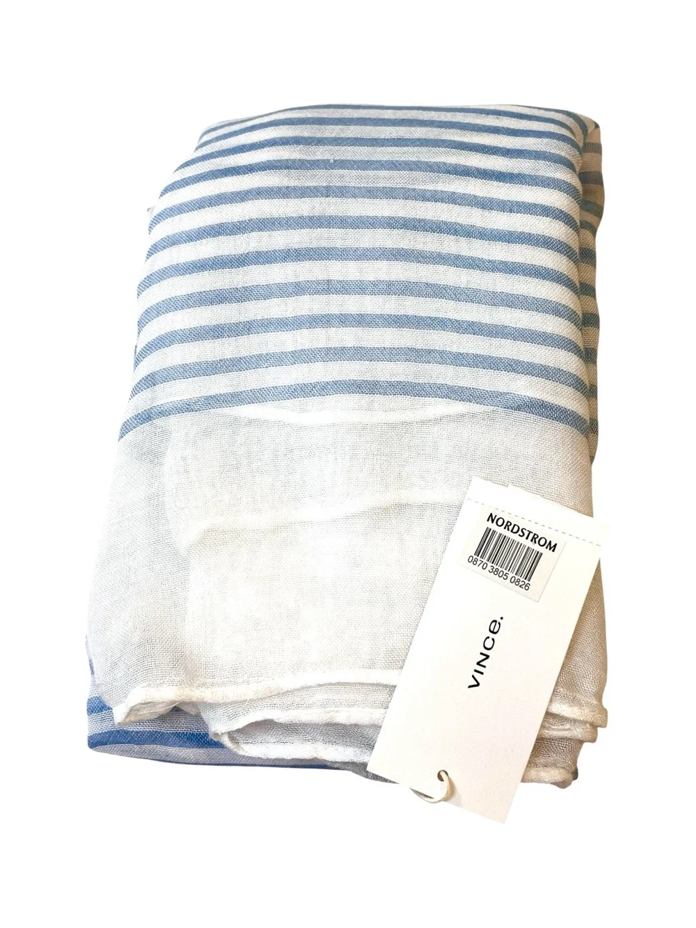 Vince Sheer Stripe Wool-Blend‎ Scarf, Color Sky / Optic White, 80x40